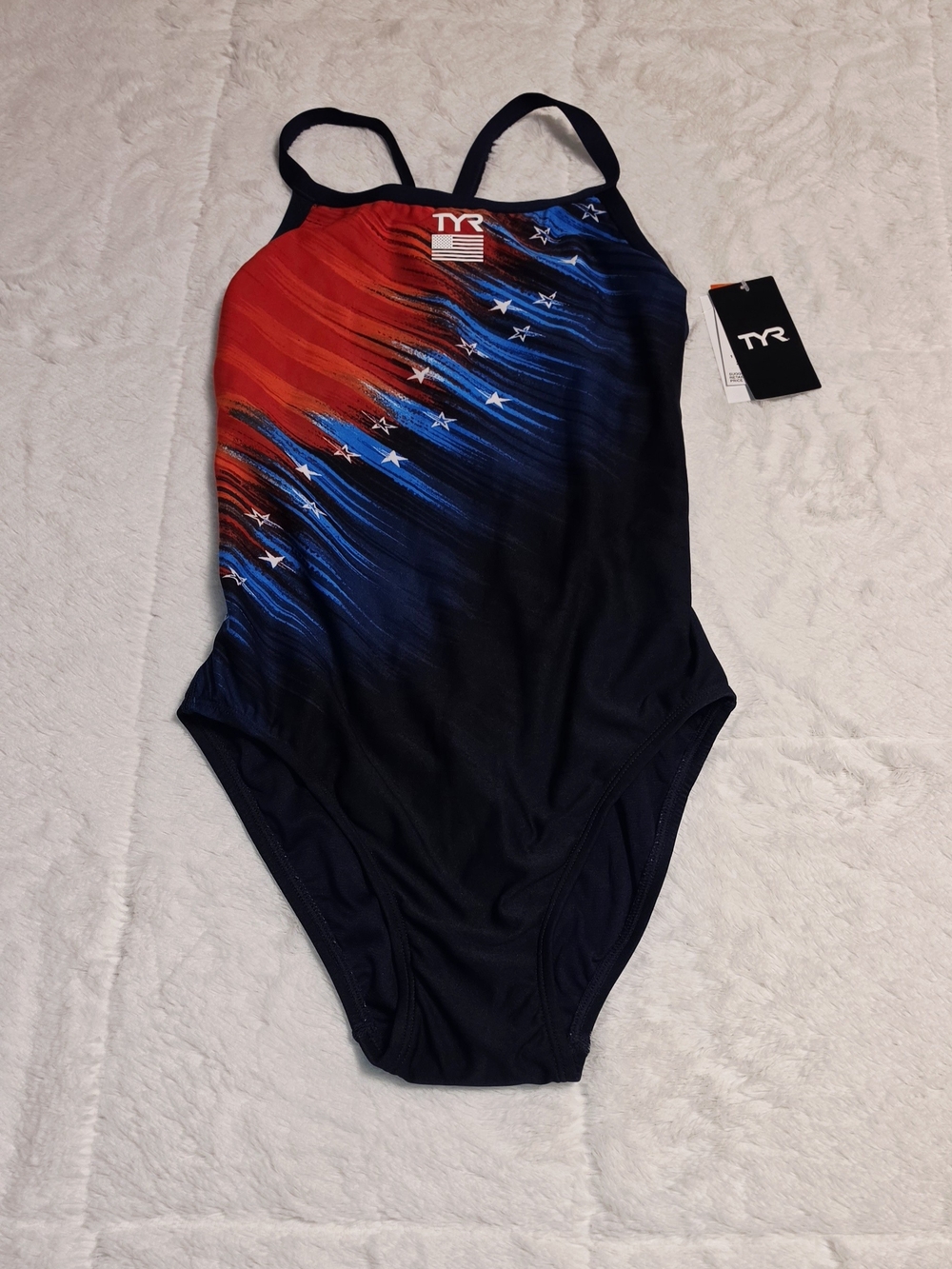 TYR Navy Blue Red Stars One-Piece Swimsuit